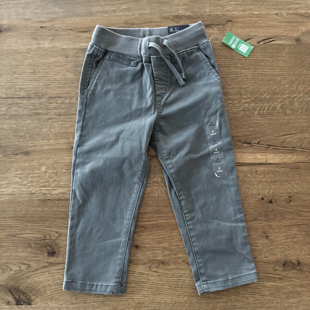 Toddler Boy Gray Stretch Chino Pants with Elastic Waistband
